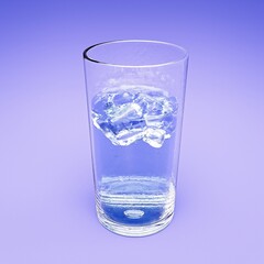 Iced colored soft drink in transparent glass on purple background. 3D Illustration