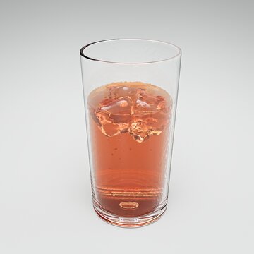 Iced colored soft drink in transparent glass on white background. 3D Illustration