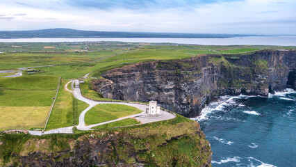 Coastal aerial view at Cliffs of Moher in Doolin County Clare Ireland Wild Atlantic Way seen from...
