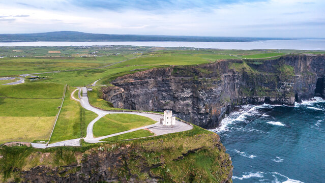 Coastal aerial view at Cliffs of Moher in Doolin County Clare Ireland Wild Atlantic Way seen from above