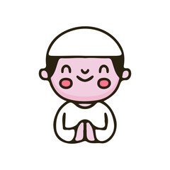 Kawaii Muslim kid showing greeting gesture cartoon. Illustration for Perfect Nursery children, kids, greeting.