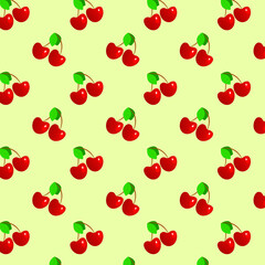 seamless background with cherries on yellow background 