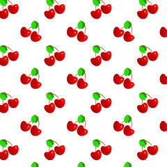A seamless pattern with cherries on white background, vector illustration, eps 10