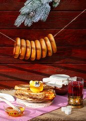 Shrovetide holiday does not happen without ruddy pancakes and fragrant honey, Russia