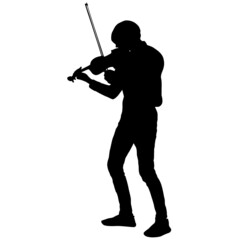 Silhouettes a musician violinist playing the violinon a white background