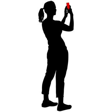 recommend clip art: Silhouettes woman taking selfie with smartphone on white background