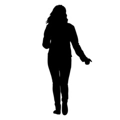 Silhouette of a walking girl on a white background
