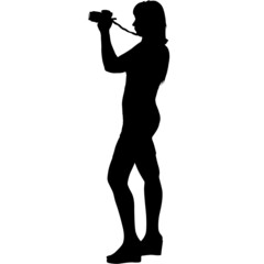 Camerawoman with video camera. Silhouettes on white background