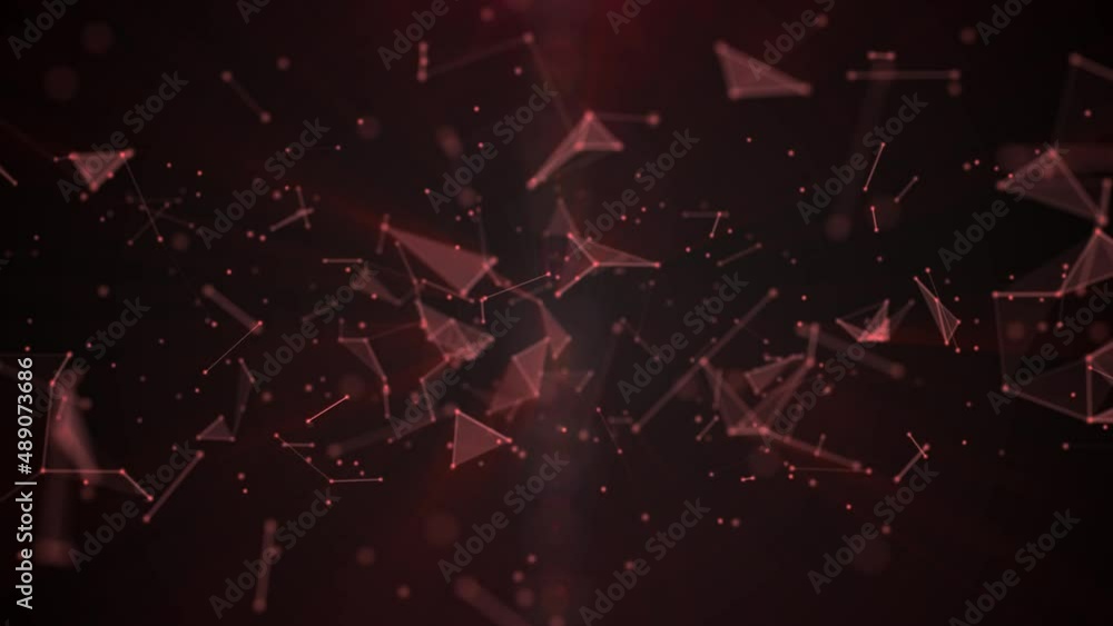 Poster animated background. movements of geometric shapes. a pattern of glowing neon connecting lines, tria