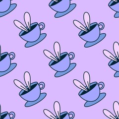 Seamless cup of coffee tea pattern for fabrics and textiles and packaging and linens and kids and wrapping paper