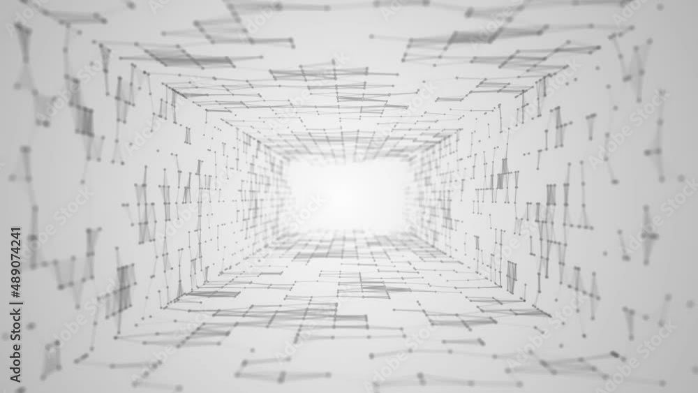 Poster animated halftone background logo frame. design moving mosaic tunnel. texture of connection lines, t