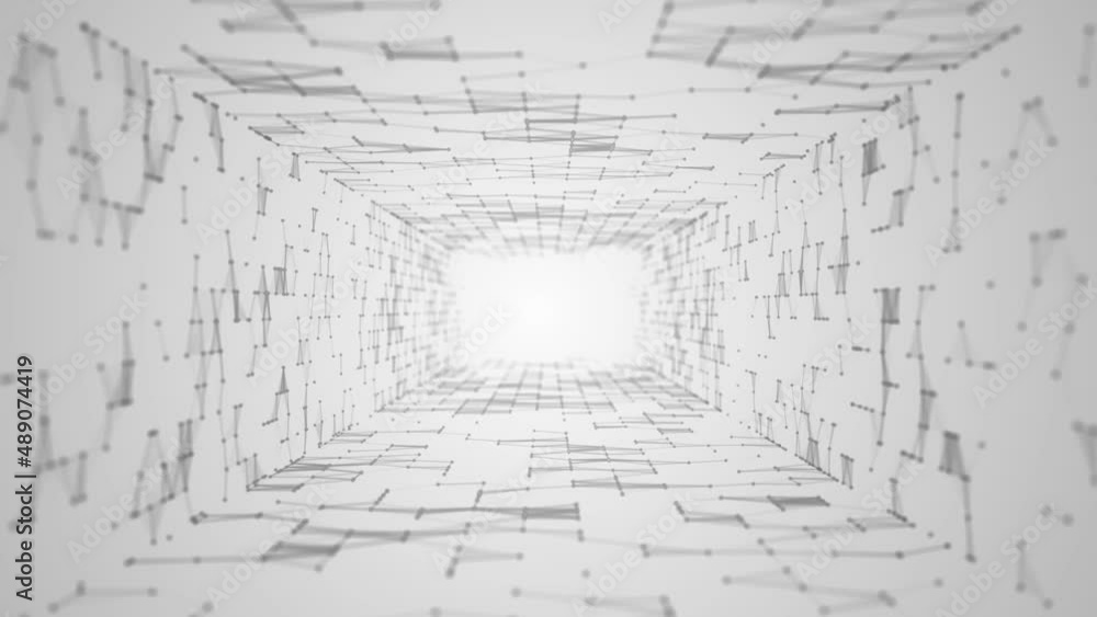 Poster animated halftone background logo frame. design moving mosaic tunnel. texture of connection lines, t