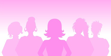 Silhouette group of multiethnic women who talk and share ideas and information.The struggle for rights, independence, equality.Communication friendship girls of diverse cultures.Women's Day 8 march