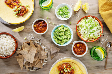 Mexican food on wooden table