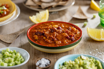 Mexican food on wooden table