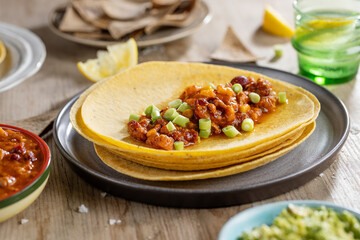 Mexican food on wooden table