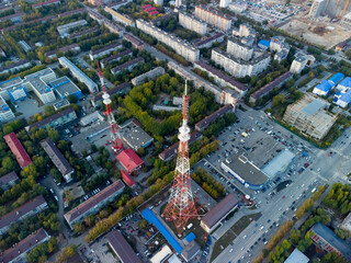 Fototapeta na wymiar TV towers in Tyumen city. Russia