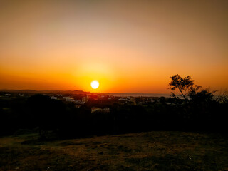 The beginning of a beautiful sunset in a magical place