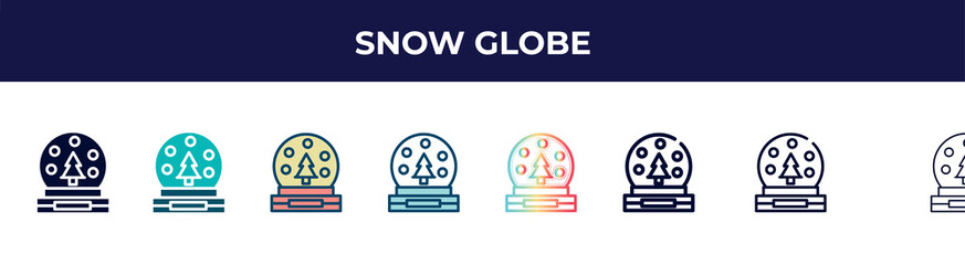 snow globe icon in 8 styles. line, filled, glyph, thin outline, colorful, stroke and gradient styles, snow globe vector sign. symbol, logo illustration. different style icons set.