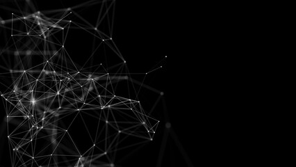 Abstract black and white background with moving lines and dots. The concept of big data. Network connection. Internet connection worldwide. 3d rendering.