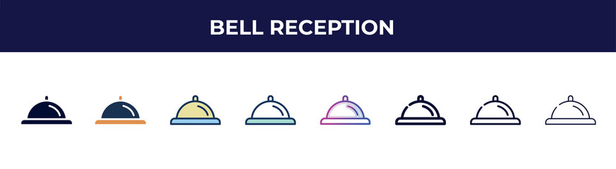 bell reception icon in 8 styles. line, filled, glyph, thin outline, colorful, stroke and gradient styles, bell reception vector sign. symbol, logo illustration. different style icons set. - obrazy, fototapety, plakaty
