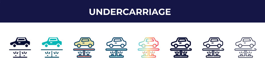 undercarriage icon in 8 styles. line, filled, glyph, thin outline, colorful, stroke and gradient styles, undercarriage vector sign. symbol, logo illustration. different style icons set.