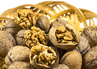 Isolated image of a lot of walnuts close-up
