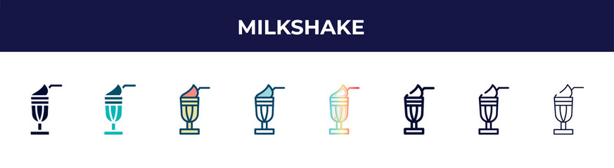 milkshake icon in 8 styles. line, filled, glyph, thin outline, colorful, stroke and gradient styles, milkshake vector sign. symbol, logo illustration. different style icons set.