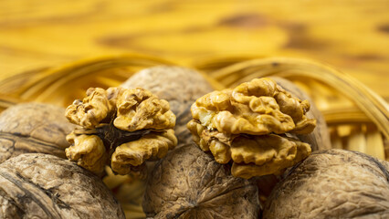 Isolated image of a lot of walnuts close-up