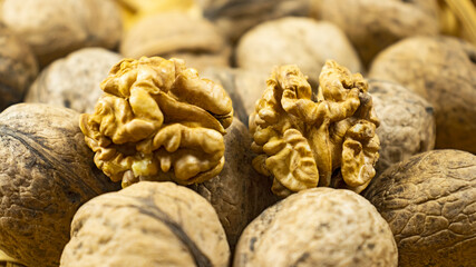 Isolated image of a lot of walnuts close-up