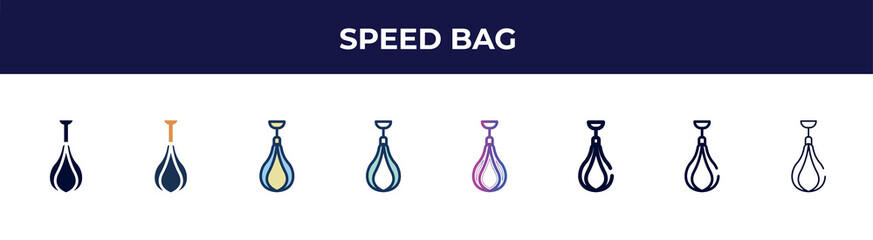 speed bag icon in 8 styles. line, filled, glyph, thin outline, colorful, stroke and gradient styles, speed bag vector sign. symbol, logo illustration. different style icons set.