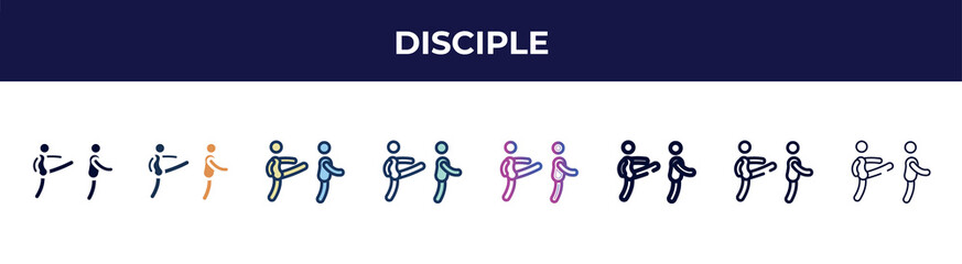 disciple icon in 8 styles. line, filled, glyph, thin outline, colorful, stroke and gradient styles, disciple vector sign. symbol, logo illustration. different style icons set.