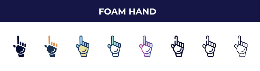 foam hand icon in 8 styles. line, filled, glyph, thin outline, colorful, stroke and gradient styles, foam hand vector sign. symbol, logo illustration. different style icons set.