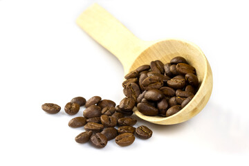image of coffee beans on a spoon close-up