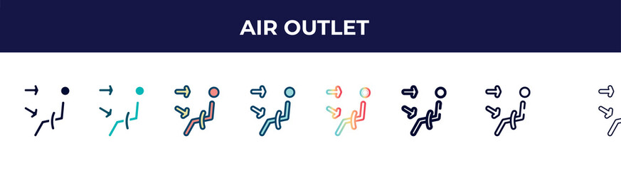 air outlet icon in 8 styles. line, filled, glyph, thin outline, colorful, stroke and gradient styles, air outlet vector sign. symbol, logo illustration. different style icons set.