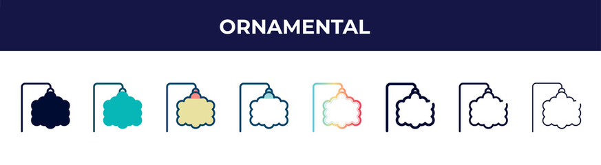 ornamental icon in 8 styles. line, filled, glyph, thin outline, colorful, stroke and gradient styles, ornamental vector sign. symbol, logo illustration. different style icons set.