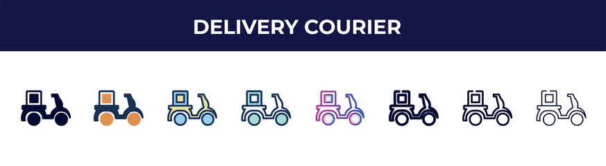delivery courier icon in 8 styles. line, filled, glyph, thin outline, colorful, stroke and gradient styles, delivery courier vector sign. symbol, logo illustration. different style icons set.