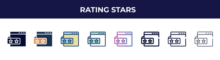 rating stars icon in 8 styles. line, filled, glyph, thin outline, colorful, stroke and gradient styles, rating stars vector sign. symbol, logo illustration. different style icons set.