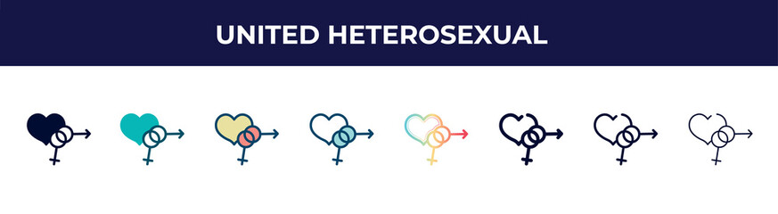 united heterosexual icon in 8 styles. line, filled, glyph, thin outline, colorful, stroke and gradient styles, united heterosexual vector sign. symbol, logo illustration. different style icons set.