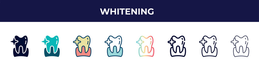 whitening icon in 8 styles. line, filled, glyph, thin outline, colorful, stroke and gradient styles, whitening vector sign. symbol, logo illustration. different style icons set.