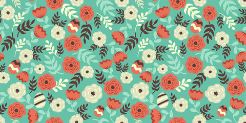 seamless pattern easter background, easter eggs, flowers. Set of Easter elements for design. great for textiles