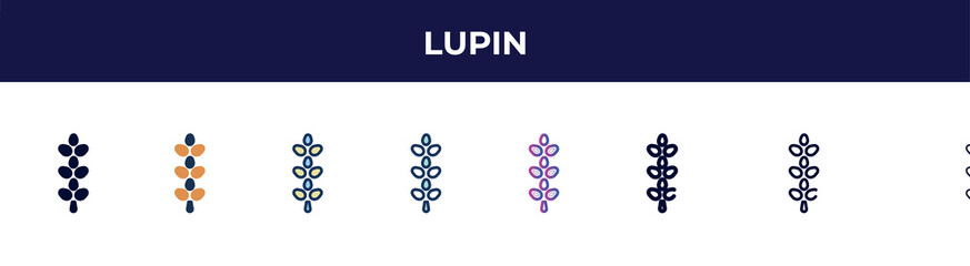 lupin icon in 8 styles. line, filled, glyph, thin outline, colorful, stroke and gradient styles, lupin vector sign. symbol, logo illustration. different style icons set.