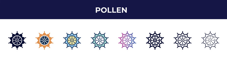 pollen icon in 8 styles. line, filled, glyph, thin outline, colorful, stroke and gradient styles, pollen vector sign. symbol, logo illustration. different style icons set.
