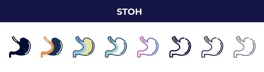 stoh icon in 8 styles. line, filled, glyph, thin outline, colorful, stroke and gradient styles, stoh vector sign. symbol, logo illustration. different style icons set.