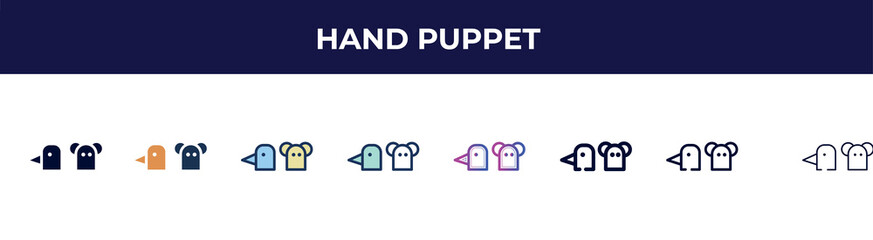 hand puppet icon in 8 styles. line, filled, glyph, thin outline, colorful, stroke and gradient styles, hand puppet vector sign. symbol, logo illustration. different style icons set.