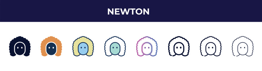newton icon in 8 styles. line, filled, glyph, thin outline, colorful, stroke and gradient styles, newton vector sign. symbol, logo illustration. different style icons set.