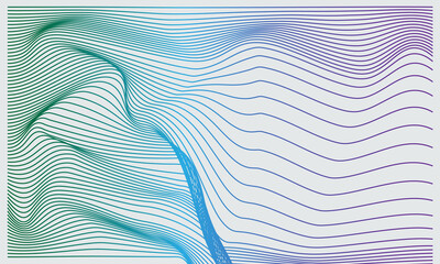 Plakat 3D Vector distorted grid design. Mesh background on blue, purple and green. Optical Illusion