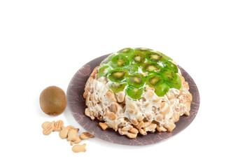 Delicious cake made from biscuits, sour cream, bananas and kiwi. Cracker cake without baking.