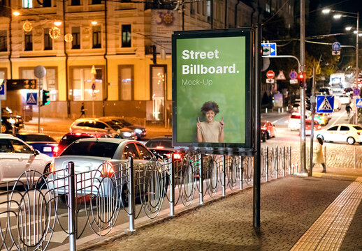 Evening City Street Billboard Mockup