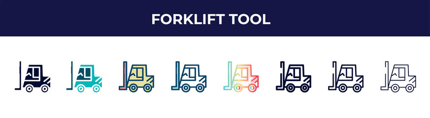 forklift tool icon in 8 styles. line, filled, glyph, thin outline, colorful, stroke and gradient styles, forklift tool vector sign. symbol, logo illustration. different style icons set. © VectorStockDesign